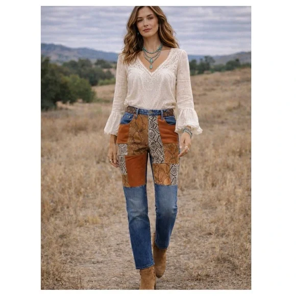 NEW Frame‎ Le Mini Patchwork leather Bootcut Jeans Size 26 boho western cowboy